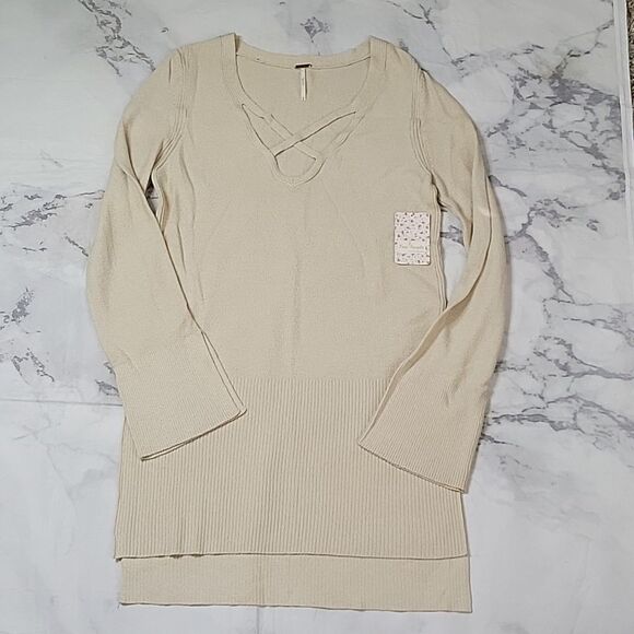Free People Sweaters - Free People Ivory Criss-Cross Front Sweater